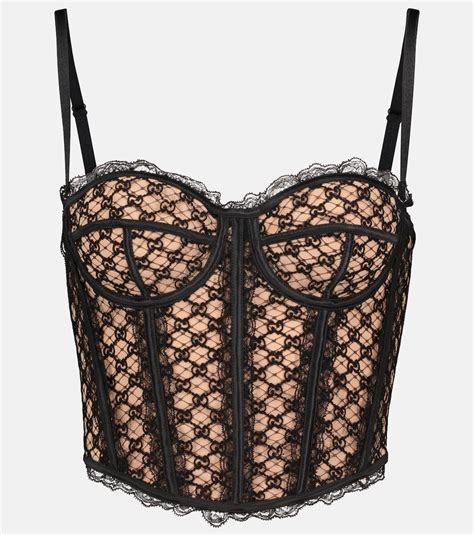 gucci gg mesh and lace bustier|GG mesh and lace bustier in beige .